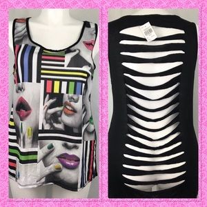 Graphic Blush lips and nails destroyed tank tunic